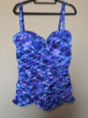 Blue Purple Print Tank Swimsuit Top